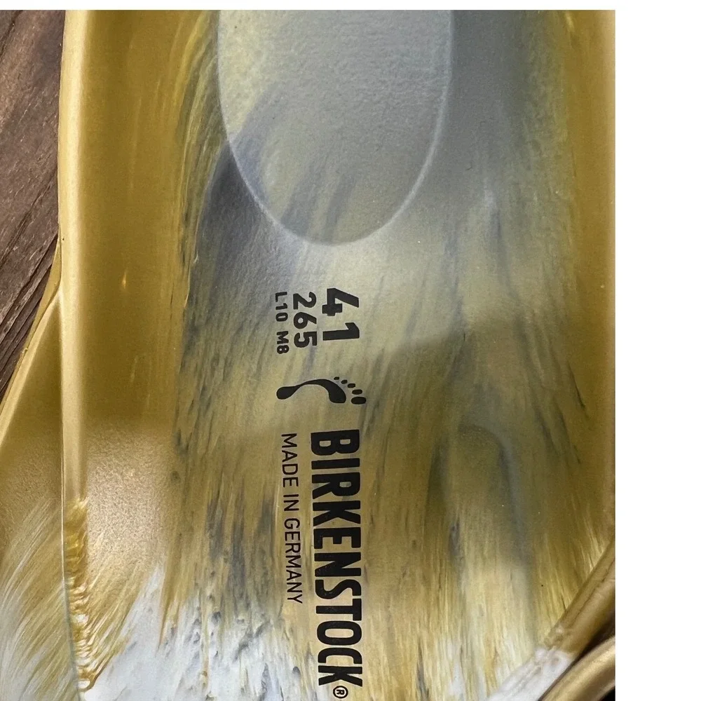Birkenstock Arizona EVA Sandals Gold Black White Marble Slides 41 L10 M8 - Picture 6 of 6